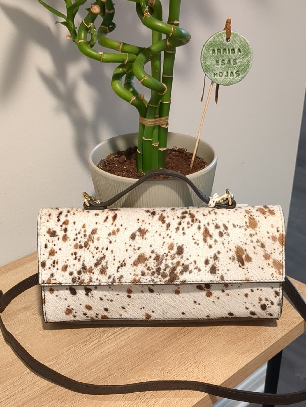 Women’s Italian Cowhide Speckled Crossbody Bag in White and Brown